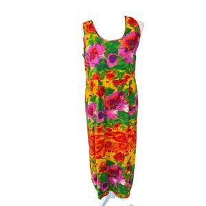Jams World Vintage Floral Maxi Dress Sleeveless Multi-Color Rayon Womens Large